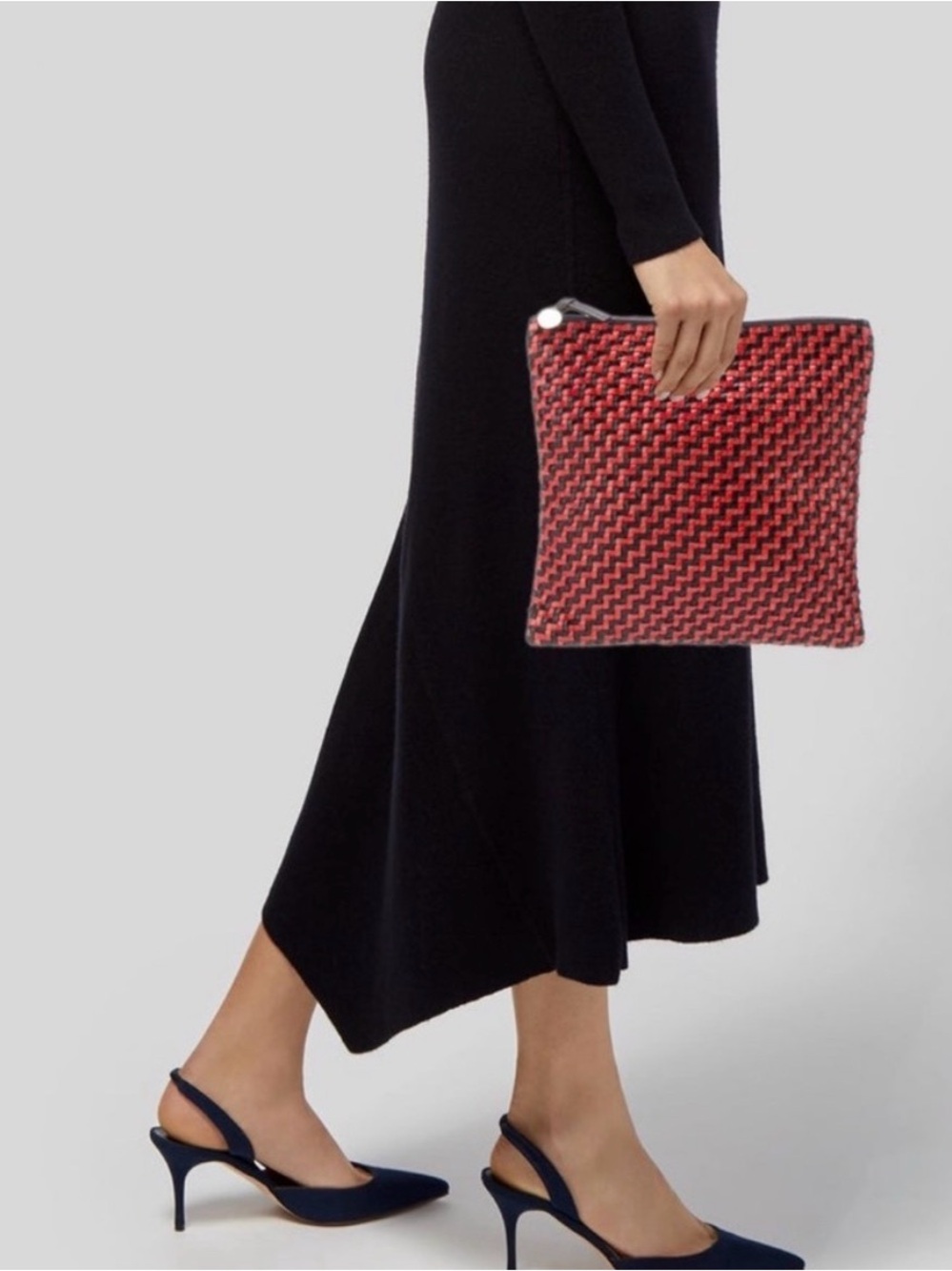 Clare V. Red Zig Zag Woven Fold-over Clutch